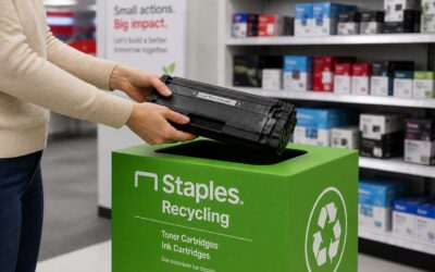 Toner cartridge recycling staples reduce waste and save money.